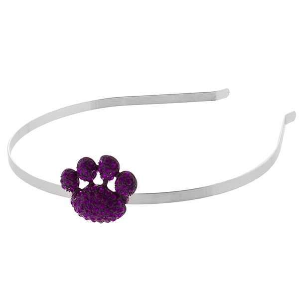 Wholesale silver headband topped inch paw pendant encrusted purple rhinestones