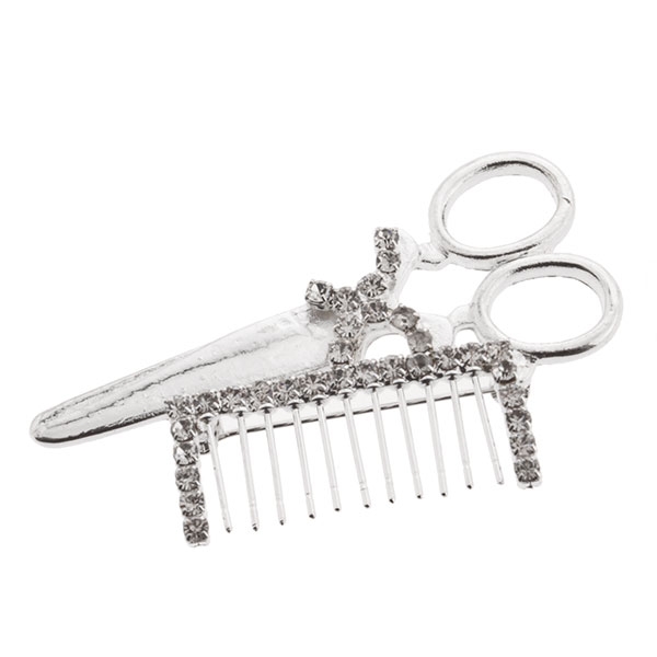 Wholesale fashion pin offbeat clever scissors comb tiny crystal rhinestones