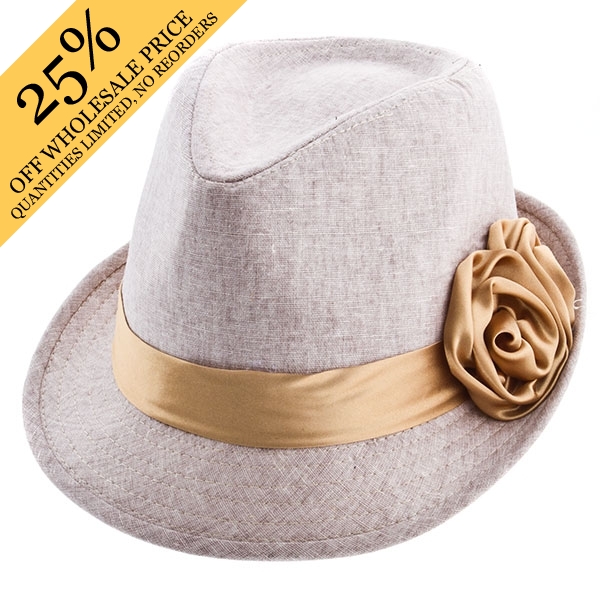 Wholesale gray fedora hat gold band floral inches diameter Made all natural eco