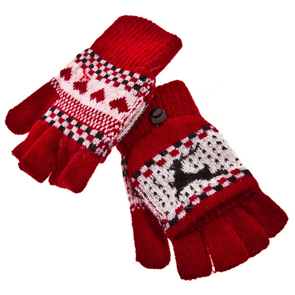 Wholesale warm fun red gloves reindeer heart open finger concept ability easily