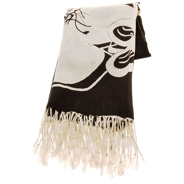 Wholesale black white floral scarf approx white fringe