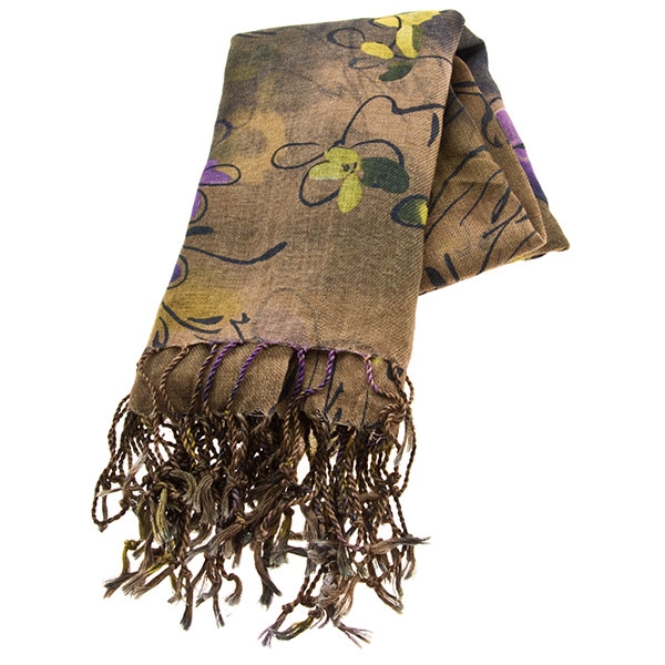 Wholesale taupe floral scarf fringe approx