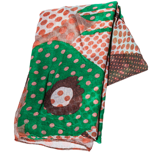 Wholesale chic lightweight white polyester fabric scarf green coral brown tones