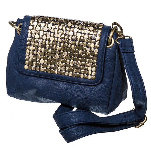 Wholesale inch Navy handbag gold toned studded flap removable inch shoulder str