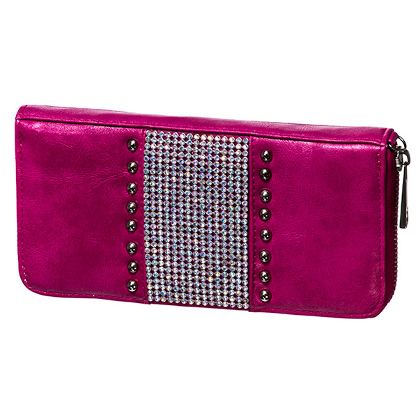 Wholesale hot Pink fashion wallet adorned silver beading AB crystal rhinestones