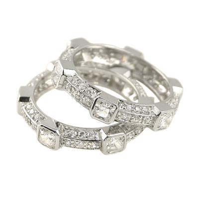 Wholesale sterling Silver Double Band Set Clear mm Princess Cut CZs Cubic Zircon
