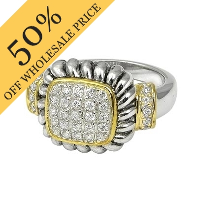 Wholesale designer Inspired Sterling Silver Gold Plated Ring mm Clear Round CZs