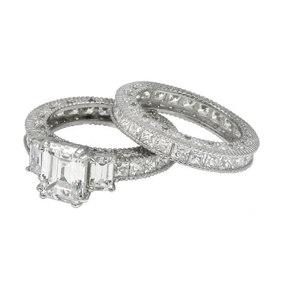 Wholesale sterling Silver Double Eternity Band Set One ring has One mm mm Clear