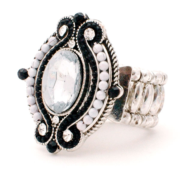 Wholesale bollywood ring black white color beads faceted crystal cabochon