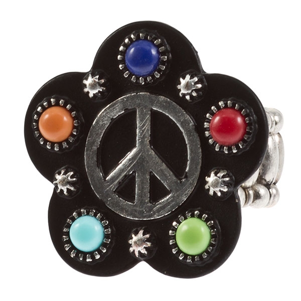 Wholesale adjustable wholesale fashion ring retro woodstock peace sign multi col