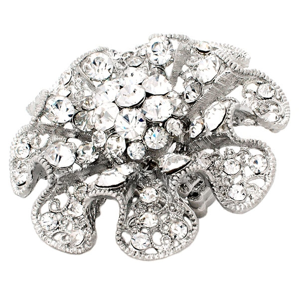 Wholesale brilliant filigree floral ring polished silver finish small crystal rh