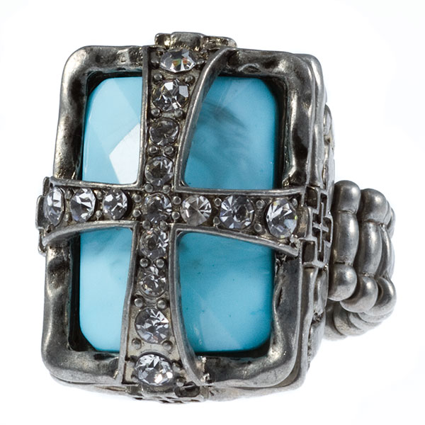 Wholesale byzantine silver adjustable band fashion ring large recessed turquoise