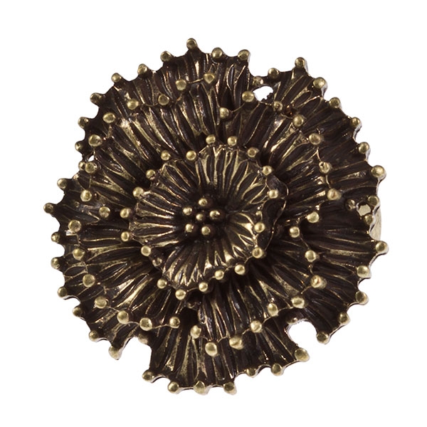 Wholesale large abstract flower ring layers ridged gold petals small beaded high