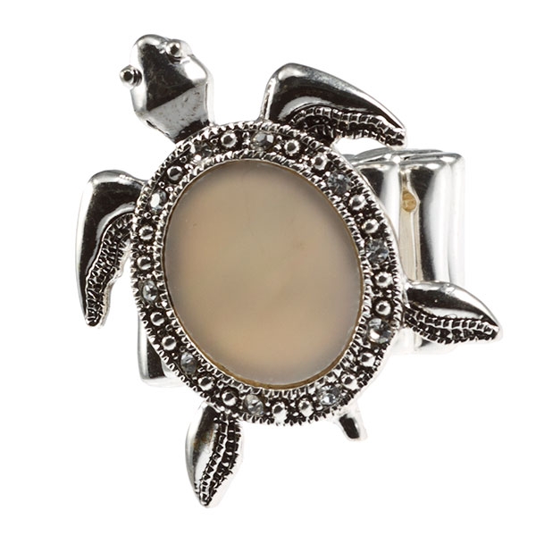 Wholesale sea turtle ring polished silver stretch band mother pearl inlay Judson