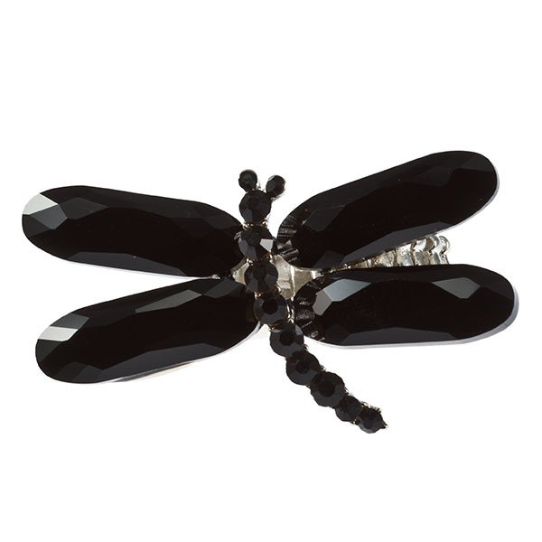 Wholesale silver stretch ring black onyx cabochon dragon fly jet rhinestones