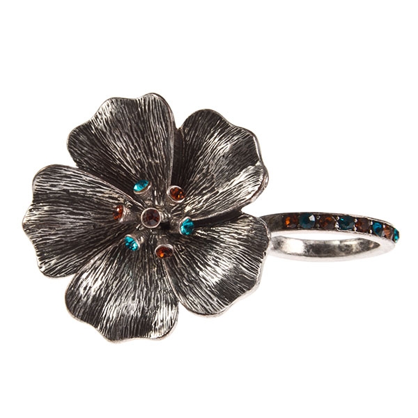 Wholesale double band fashion ring one multi color rhinestones other brushed sil
