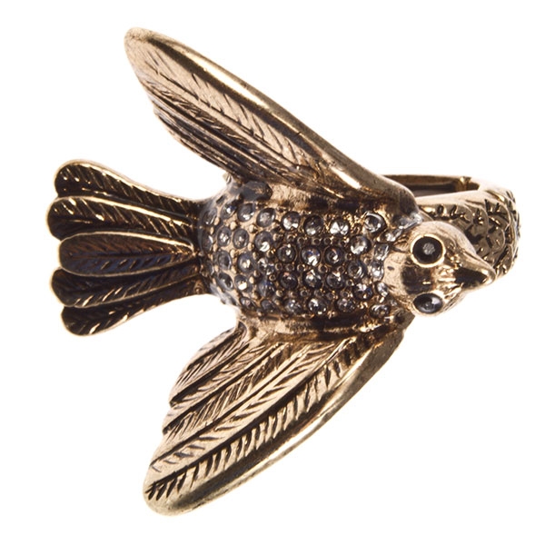 Wholesale gold stretch band ring dove flight rhinestone details