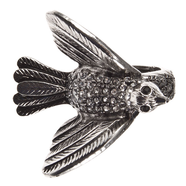 Wholesale silver stretch band ring dove flight crystal rhinestone details