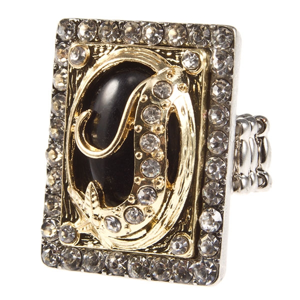 Wholesale silver stretch band ring crystal rhinestone edging surrounding gold fr