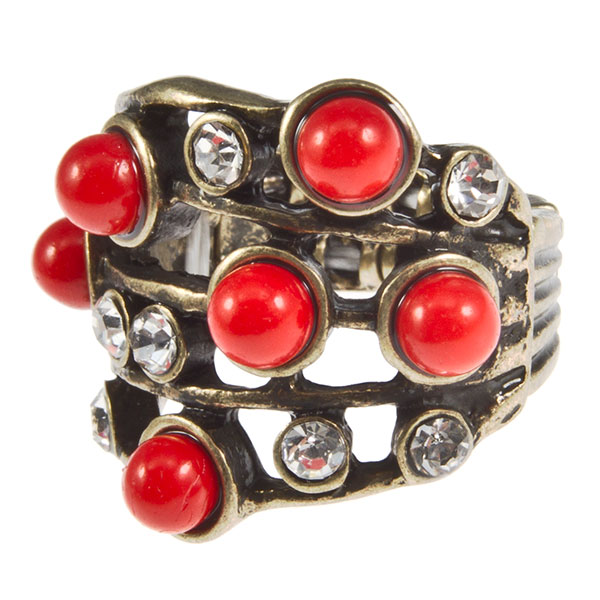 Wholesale gold adjustable band ring crystal rhinestones blood red ruby cabochons