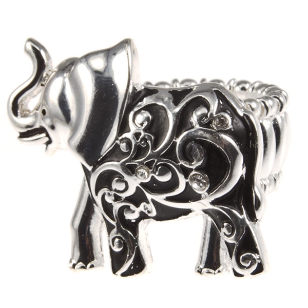 Wholesale silver stretch band ring elephant silver black onyx