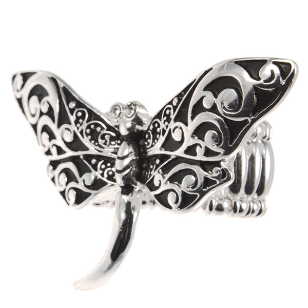 Wholesale silver stretch butterfly black onyx silver fauna overlay