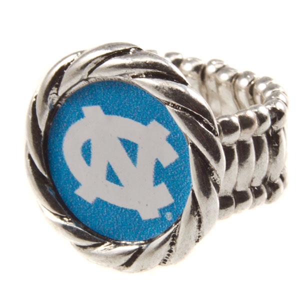 Wholesale university North Carolina silver stretch band ring crystal rhinestones