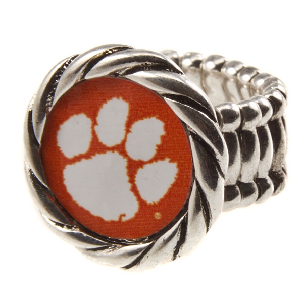 Wholesale silver stretch band ring Clemson paw logo