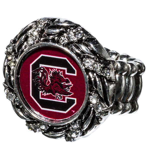 Wholesale silver toned stretch band ring licensed South Carolina logo center sil
