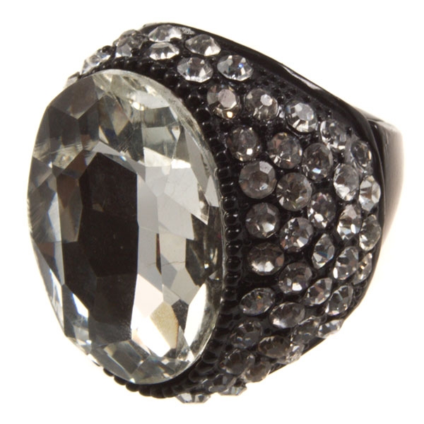Wholesale black onyx stretch band ring covered crystal rhinestones large faceted