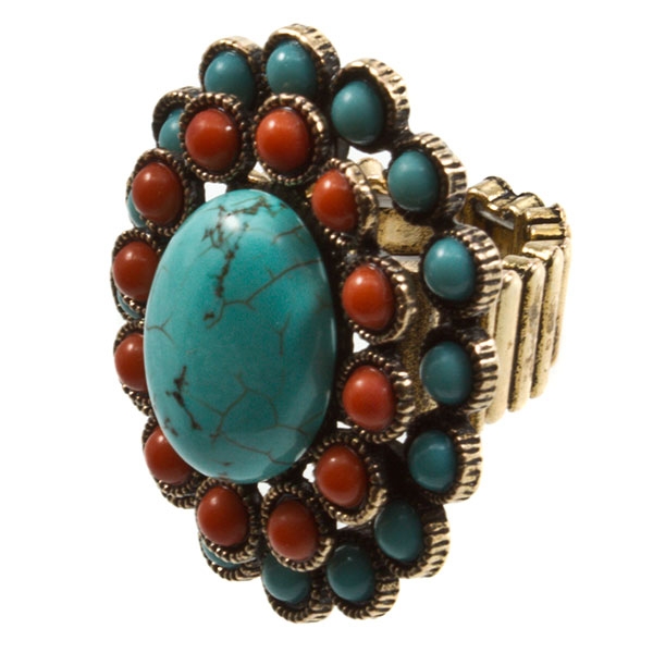 Wholesale gold stretch band ring turquoise coral cabochons