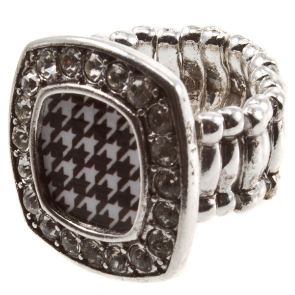 Wholesale university Alabama inspired silver stretch band ring logo center