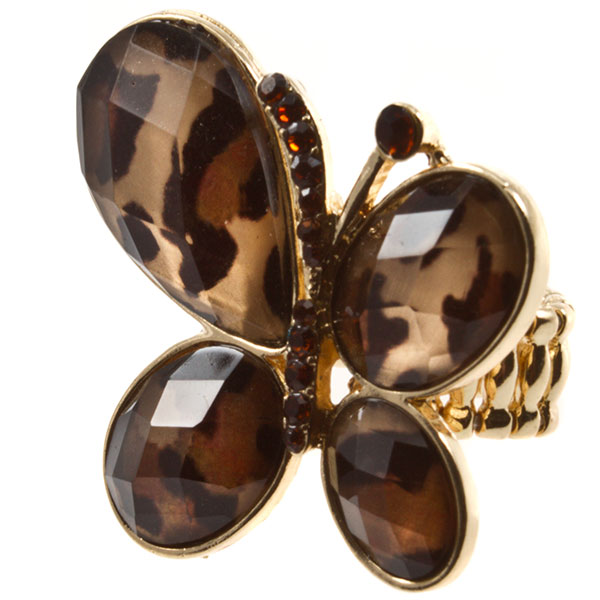 Wholesale gold stretch band ring amber acrylic gemstones leopard print