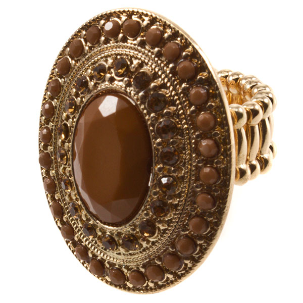Wholesale gold stretch band ring amber cabochons rhinestones