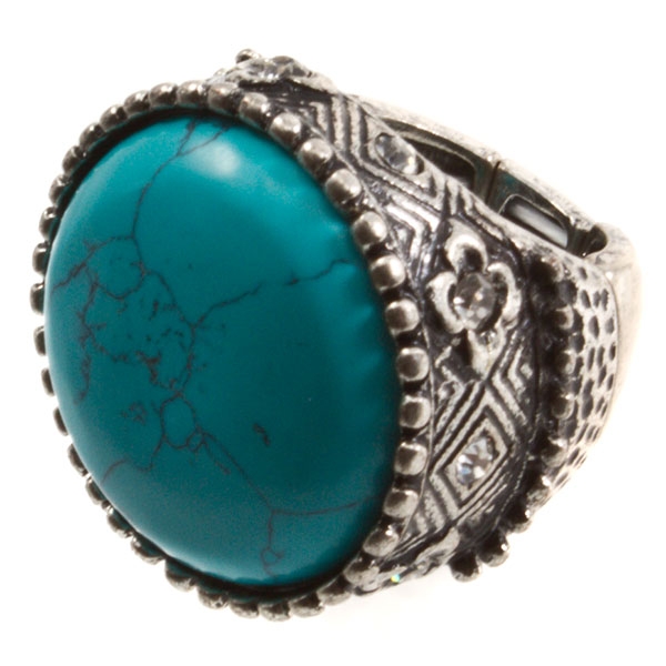 Wholesale silver stretch band ring inch faux marble turquoise stone