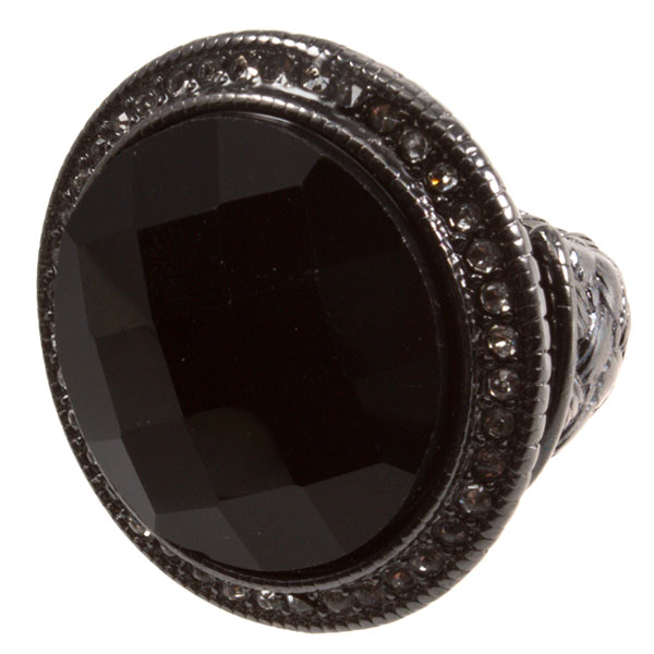 Wholesale antique finish silver stretch band ring inch domed faceted black onyx