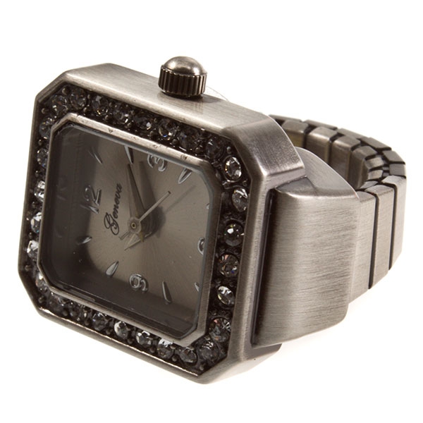 Wholesale silver stretch band ring watch smart sophisticated crystal rhinestones