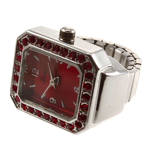 Wholesale silver stretch band ring watch smart sophisticated ruby rhinestones