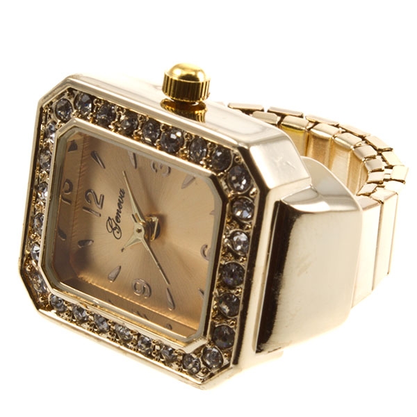 Wholesale gold stretch band ring watch smart sophisticated crystal rhinestones