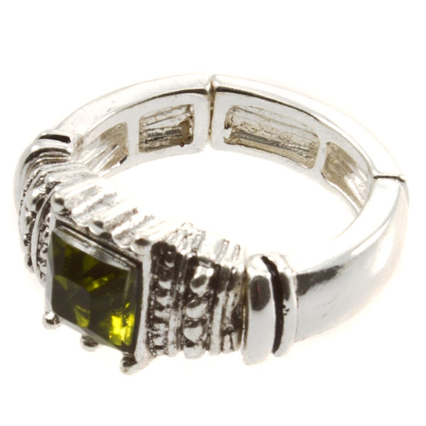 Wholesale silver stretch band ring delicate small simulated peridot crystal