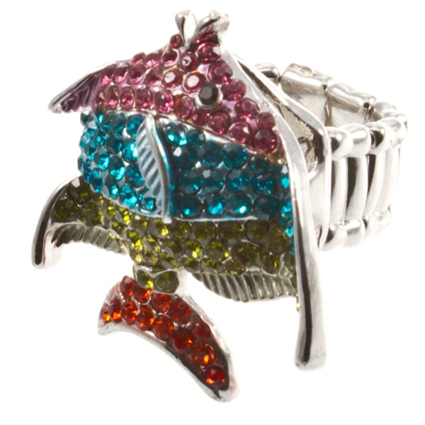 Wholesale silver toned stretch band ring tropical fish pink turquoise lime orang