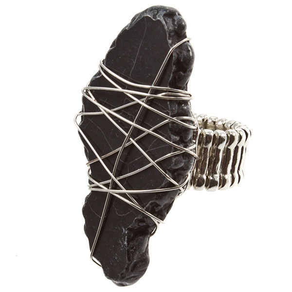 Wholesale silver stretch band ring silver wire black onyx Stone
