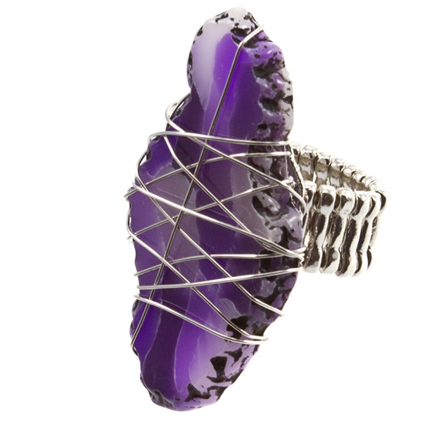 Wholesale silver stretch band ring silver wire purple Stone