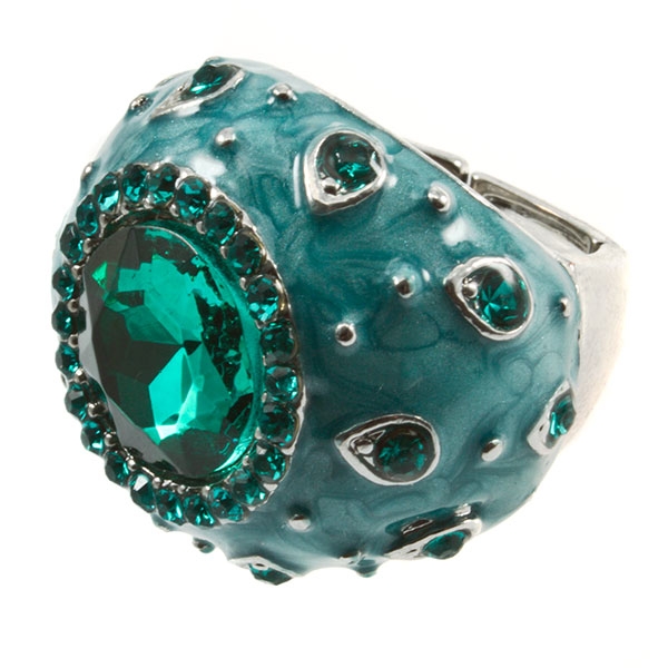 Wholesale teal round enamel stretch ring silver circles teal czs