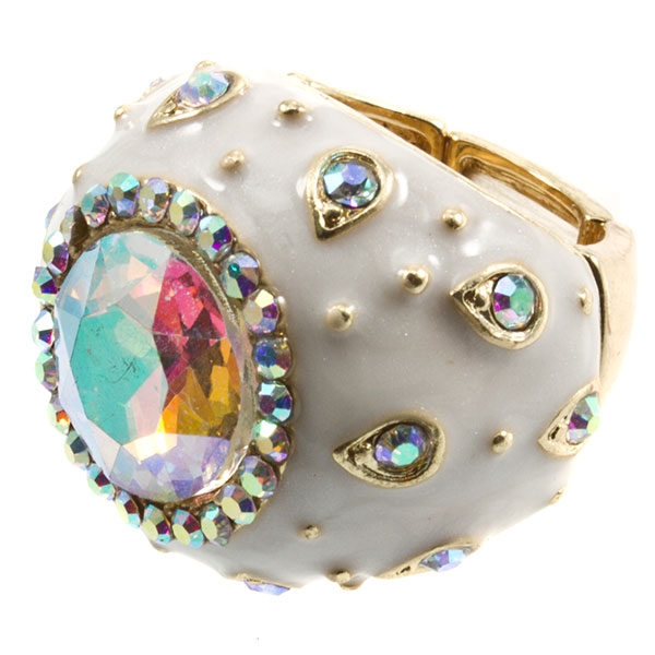 Wholesale white round enamel stretch ring gold circles AB czs