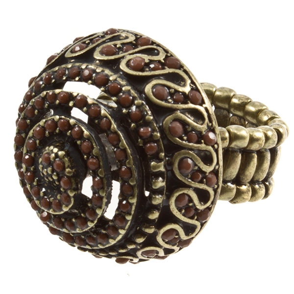 Wholesale gold toned stretch ring spiral milky brown rhinestones