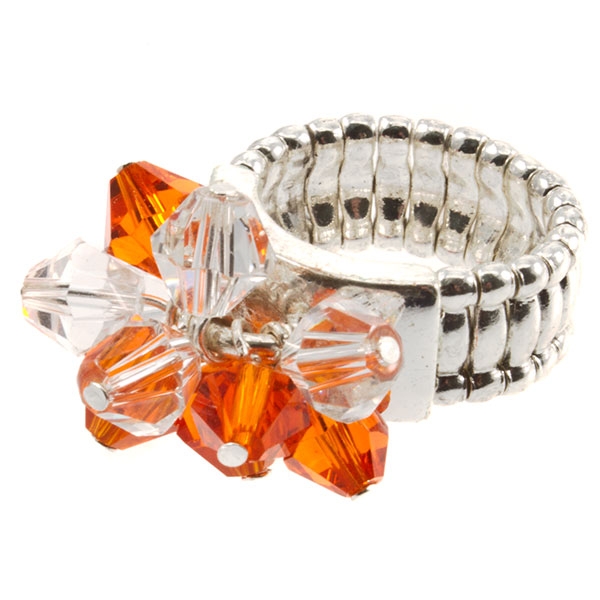 Wholesale silver stretch band ring orange clear faceted beads