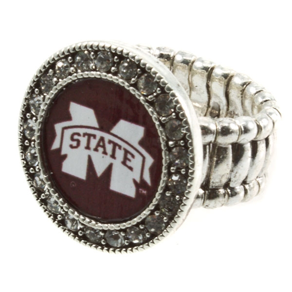 Wholesale silver toned stretch band ring crystal rhinestones surrounding Mississ