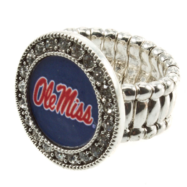 Wholesale silver toned stretch band ring crystal rhinestones surrounding license