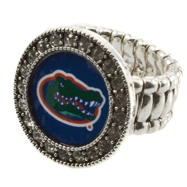 Wholesale silver toned stretch band ring crystal rhinestones surrounding Florida